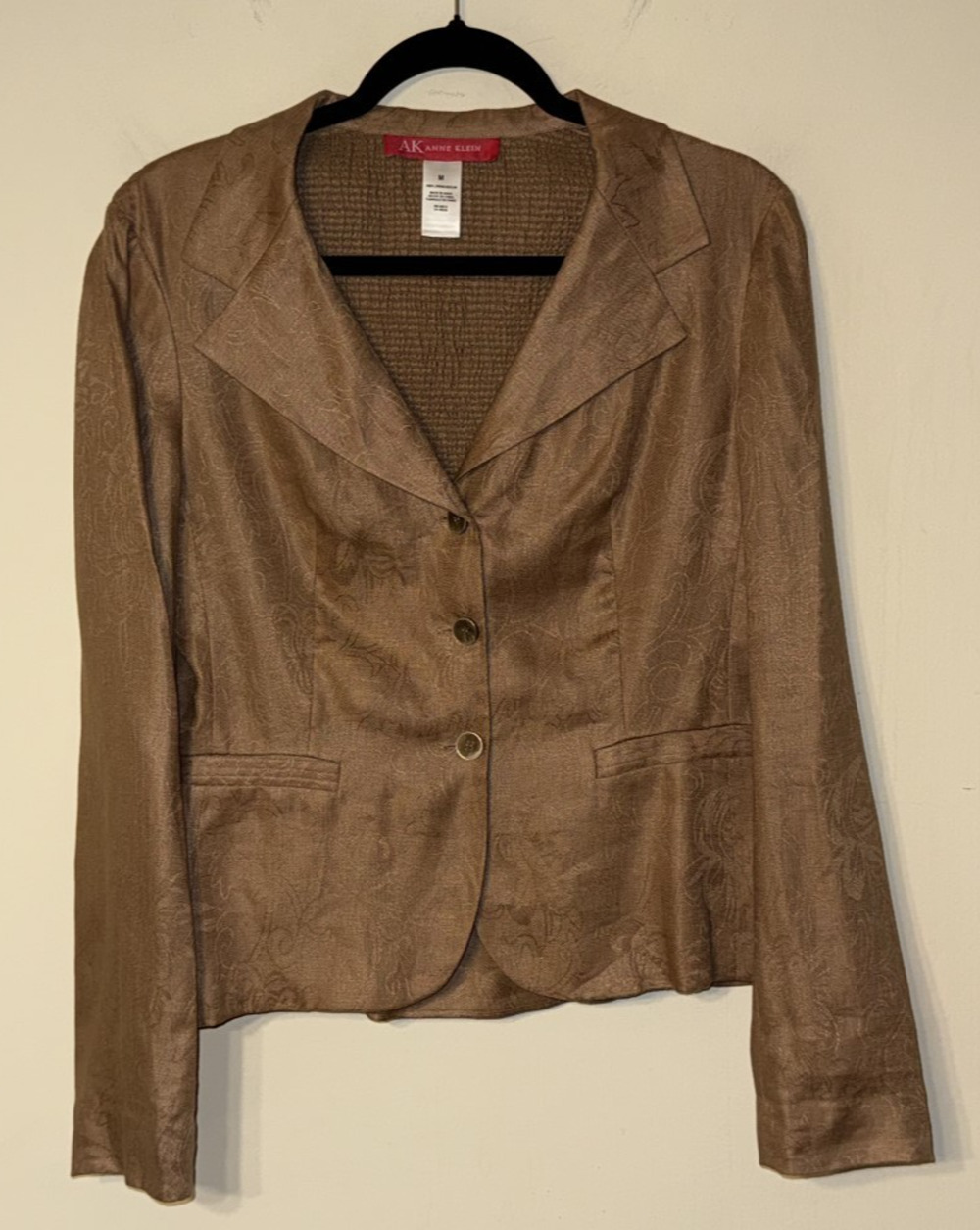 Anne Klein M 100% Linen Jacquard Smocked Back Blazer Quiet Luxury Office Capsule